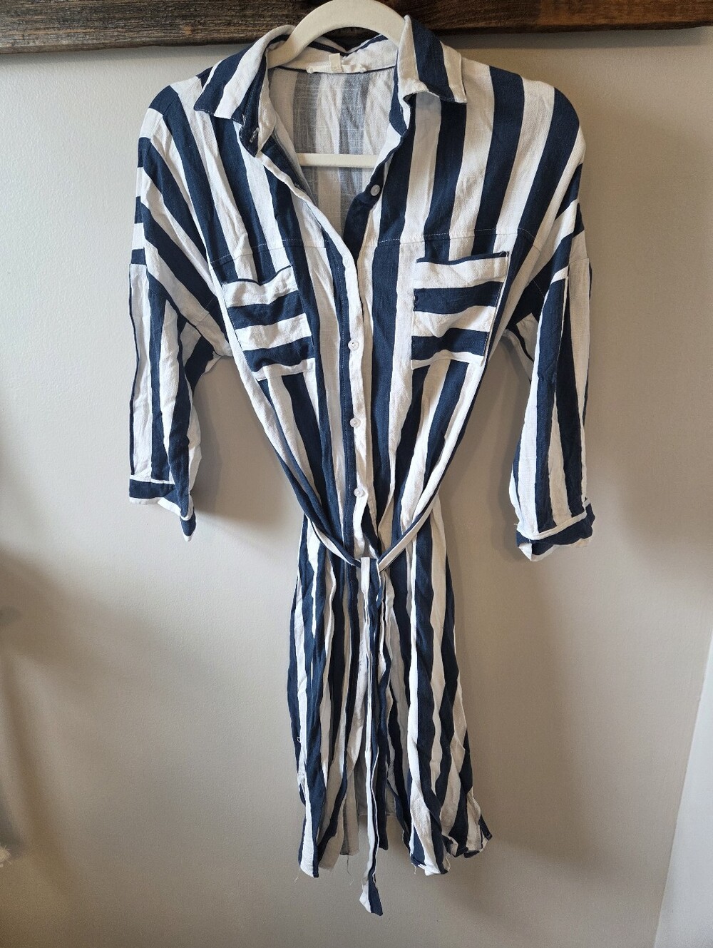 Abel The Label Anthropologie Striped Linen Blend Shirt Dress